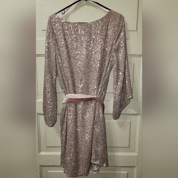 Anthropologie STARLING Sequined Tunic Rose Gold Dress W/ Velvet Sash/Belt - Picture 5 of 5